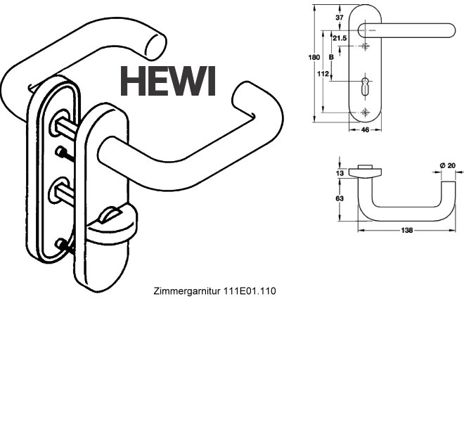 HEWI 111E02.110 50 Frei Besetzt WC Garnitur 111E 230.20ENR stahlblau